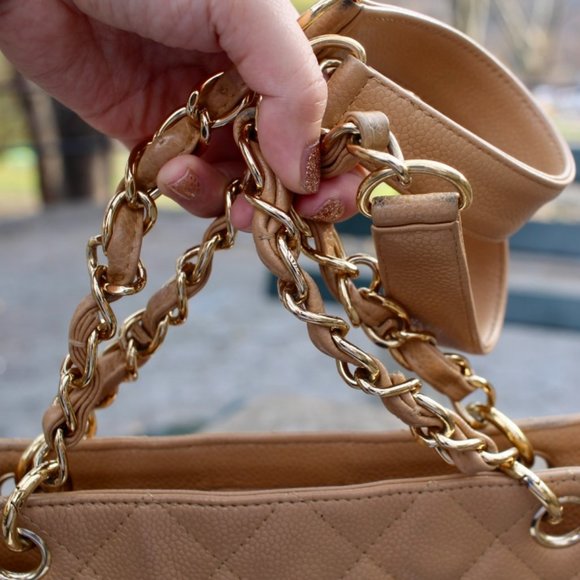 Auth CHANEL Caviar Gold Chain Shopping Tote Bag - Picture 9 of 16